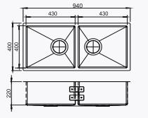 [37 x 18 x 9] Double Bowl Hand Crafted Kitchen Sink
